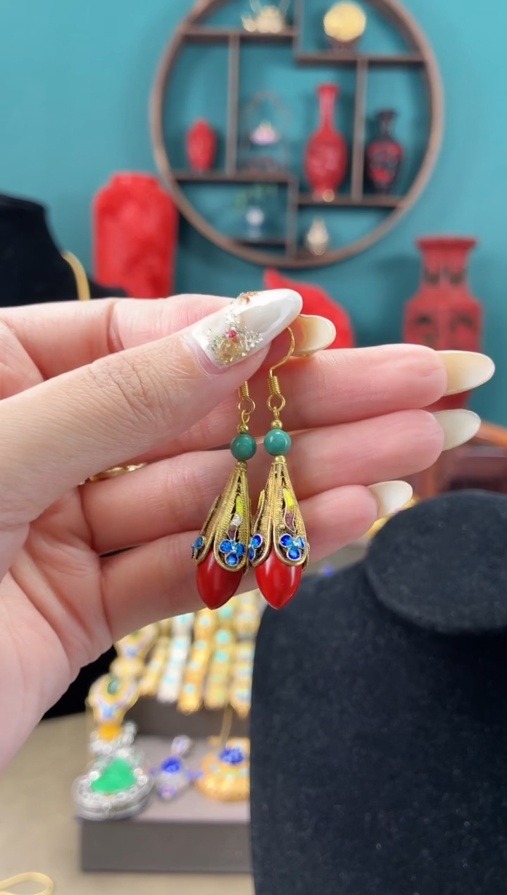 非遗手工花丝镶嵌耳环漆