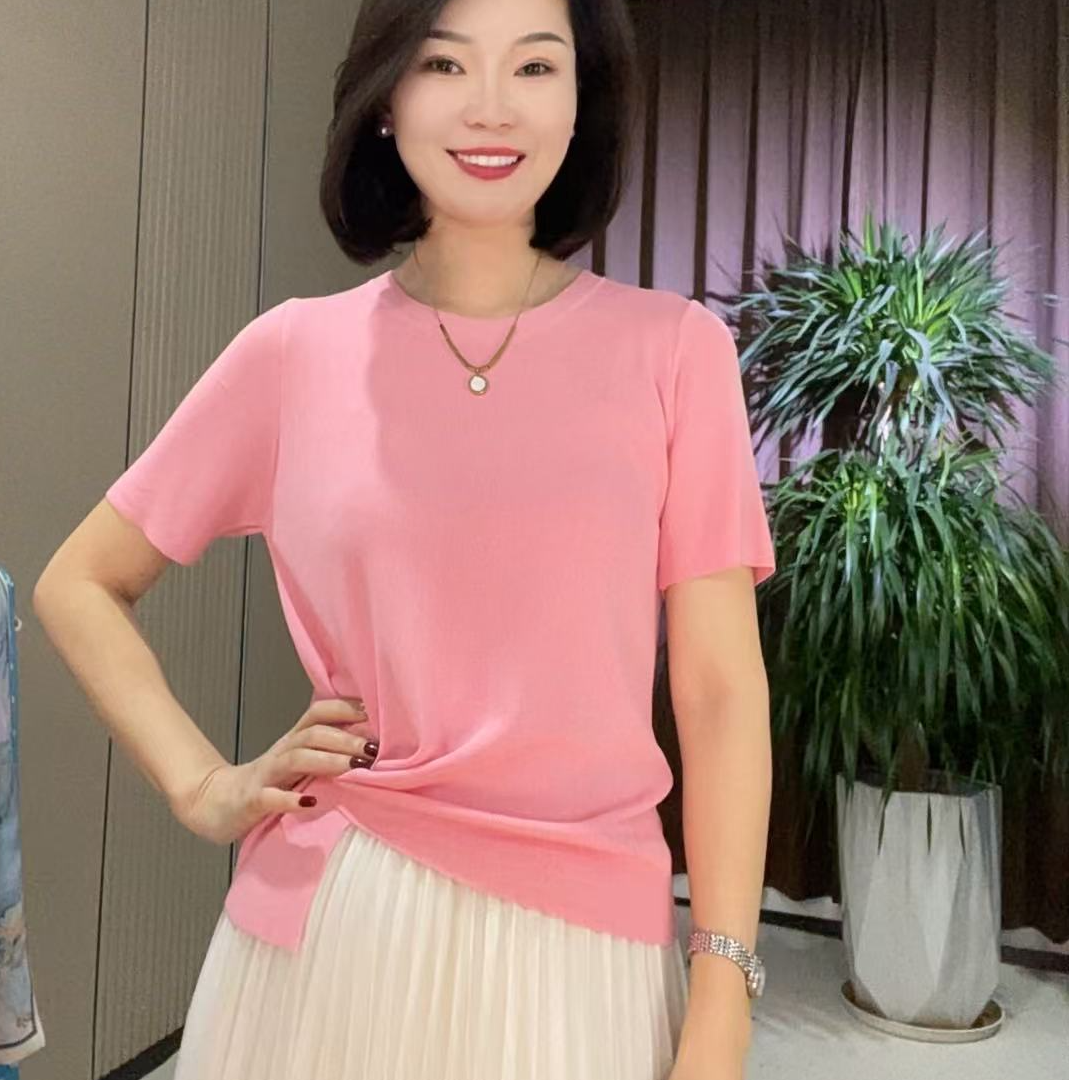 春夏新款下摆斜扣显瘦百搭针织衫5226