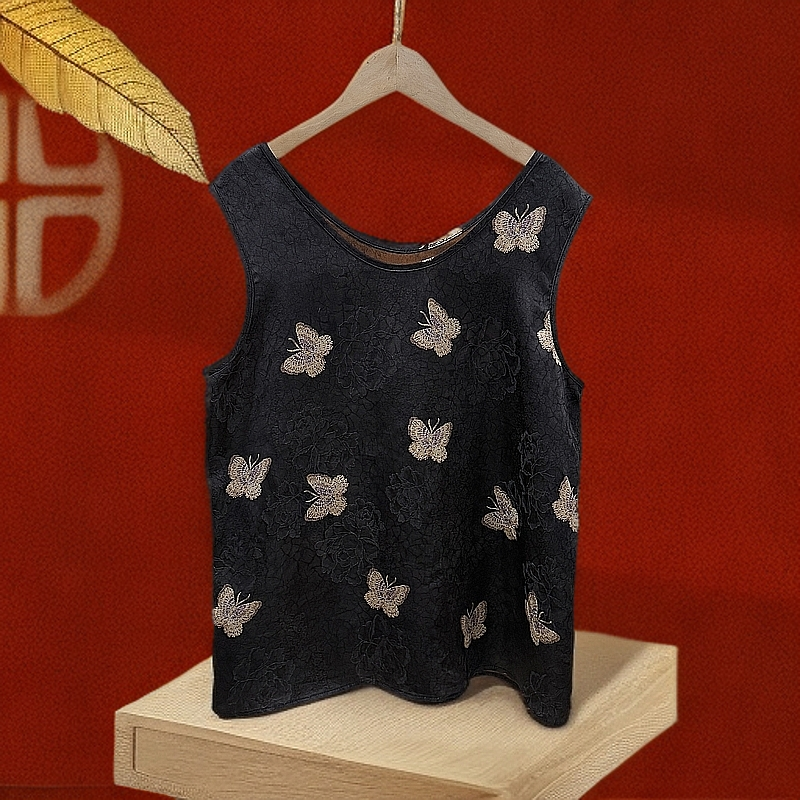 <<非遗美学>>气质优雅百搭无袖复古上衣T1424