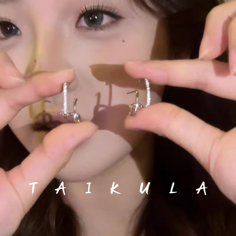 铜合金耳饰 双耳洞耳钉～小众设计感几何满钻耳环女气质百搭耳饰商品图