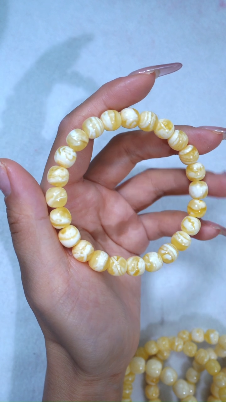 【闪购商品】蜜蜡手链未镶嵌典藏级9mm金瓷白虎皮妖花