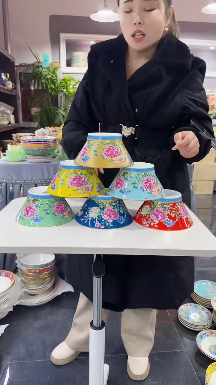 【闪购商品】瓷片   7英寸小蛮腰面碗6个混色