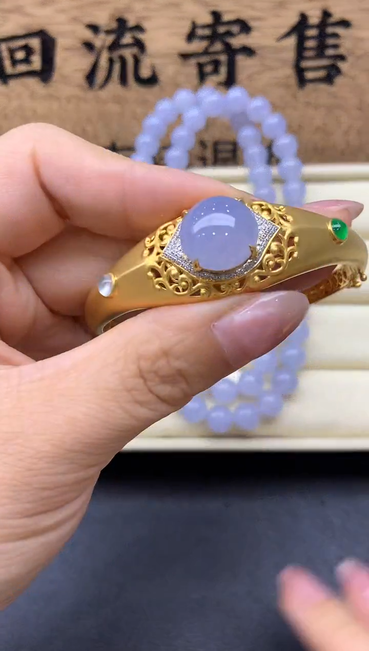 【闪购商品】翡翠手镯18K金镶嵌524-中国好珍宝