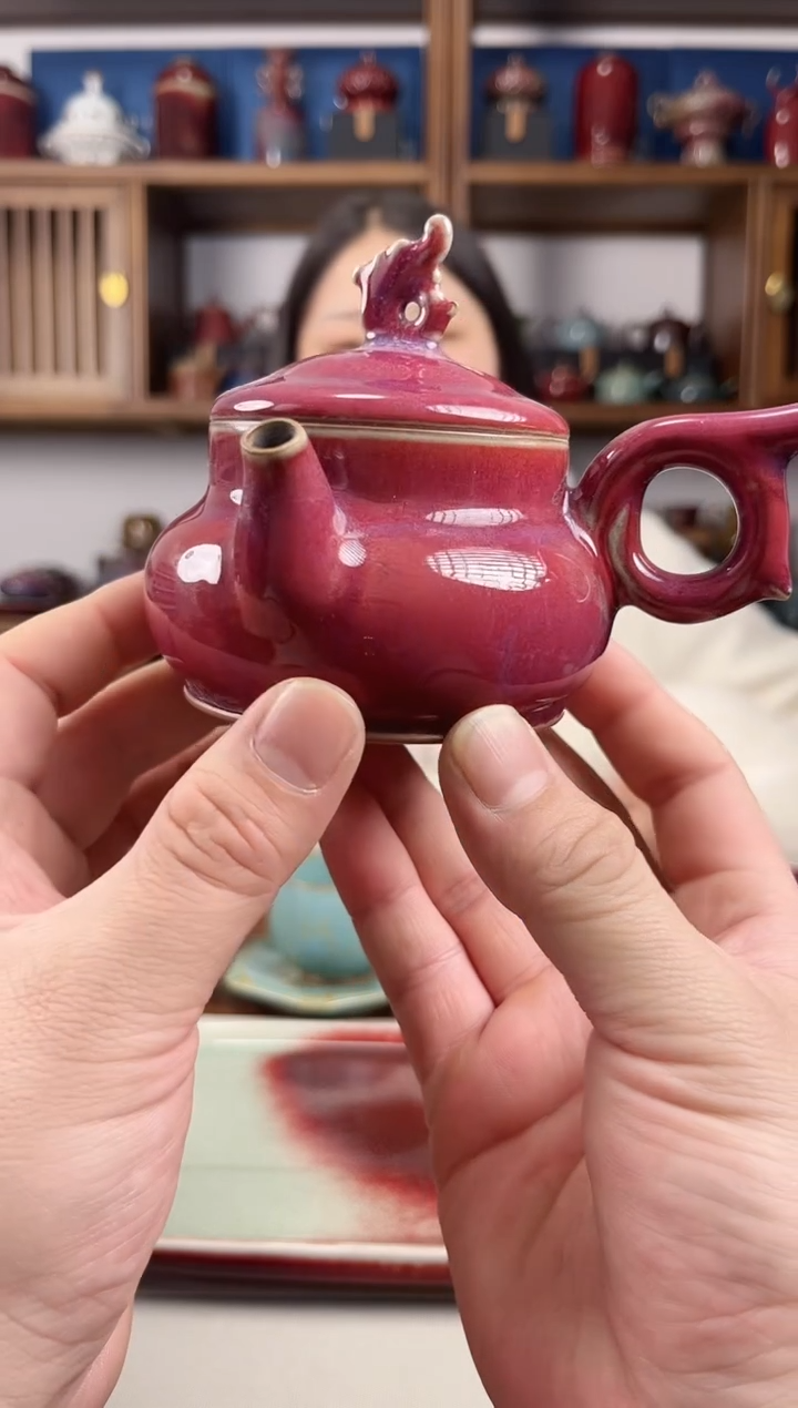 【闪购商品】瓷片钧尚源红藤侧把凤鸣壶