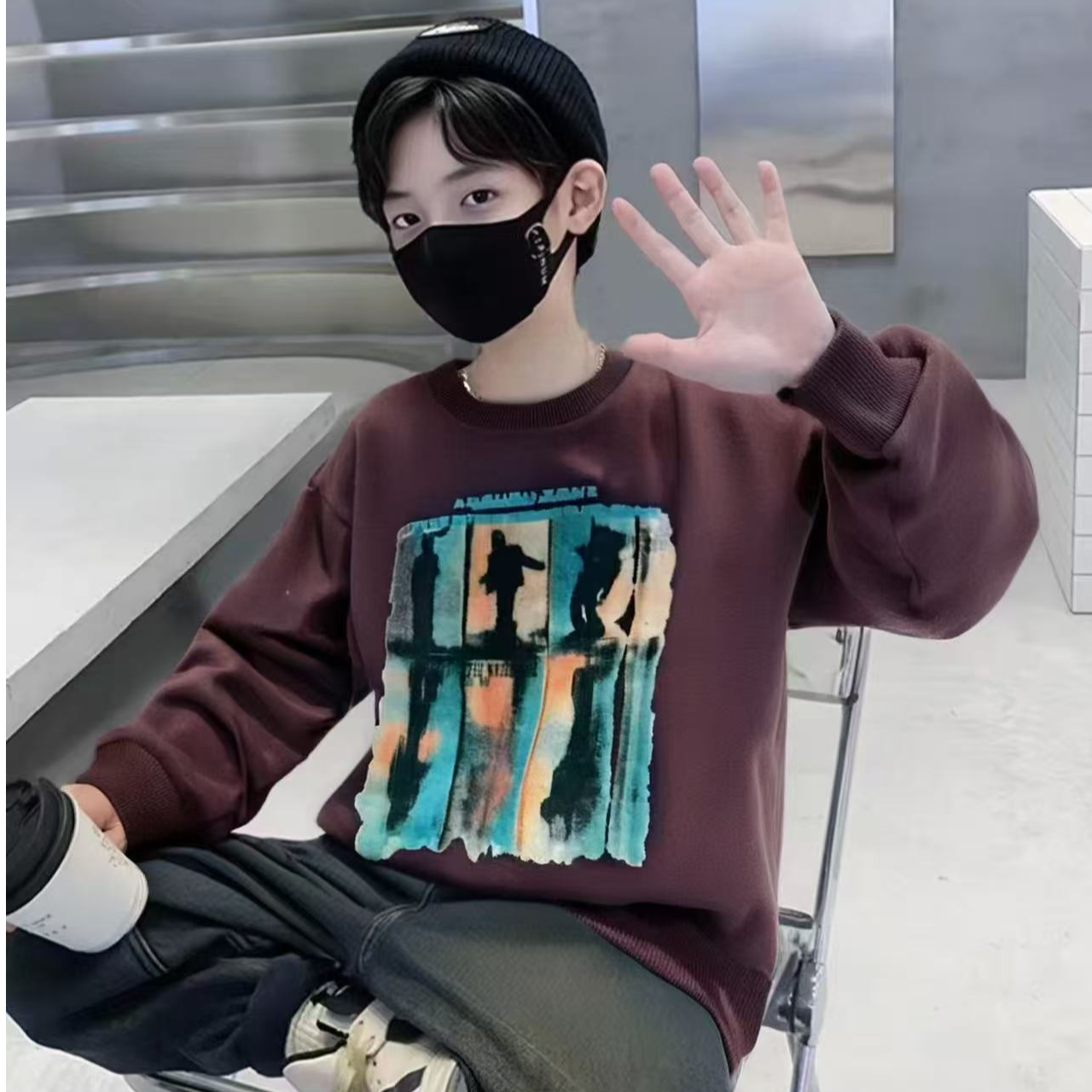 F00688男童春秋季卫衣2025年男孩新款韩版中大童装时尚洋气酷童装