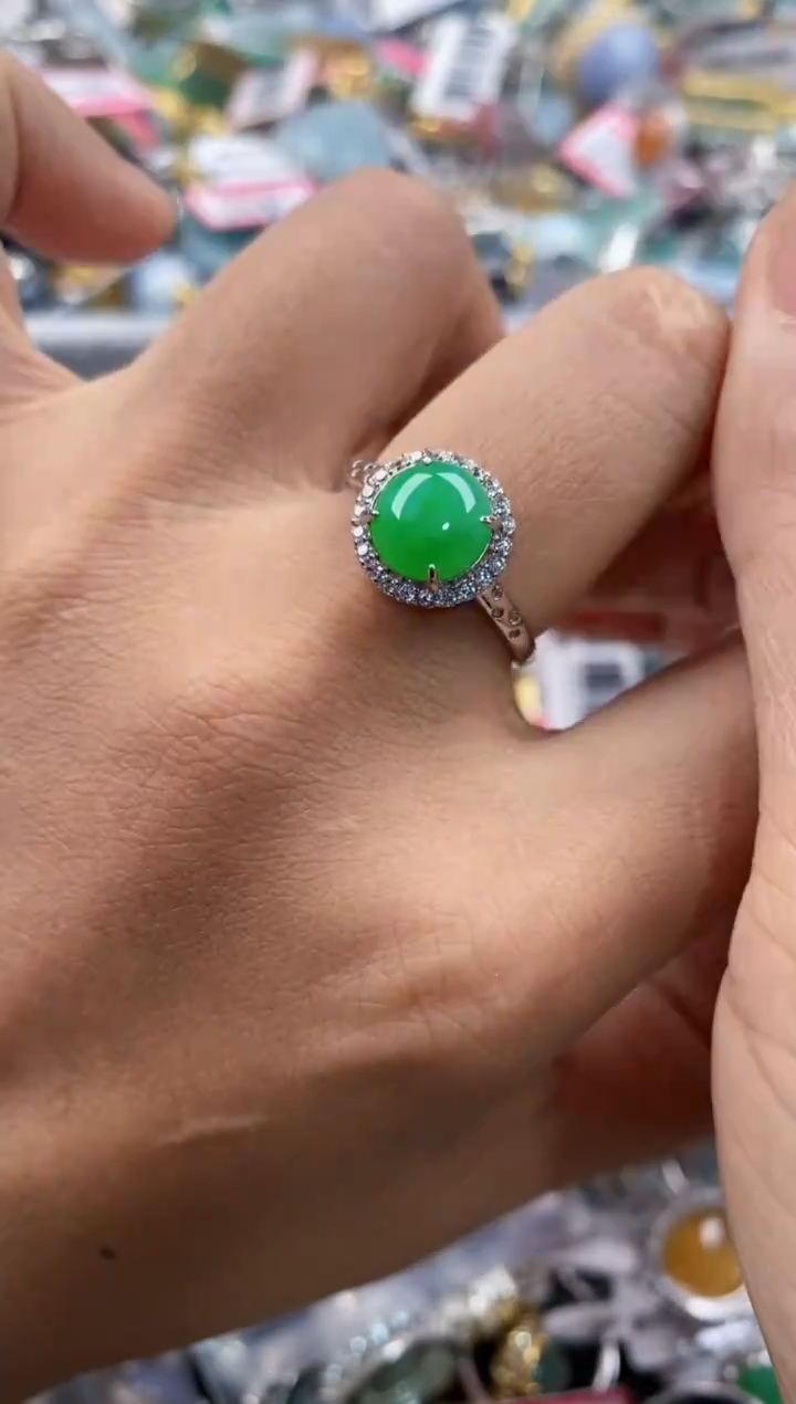 银S925镶嵌戒指翡翠333      4