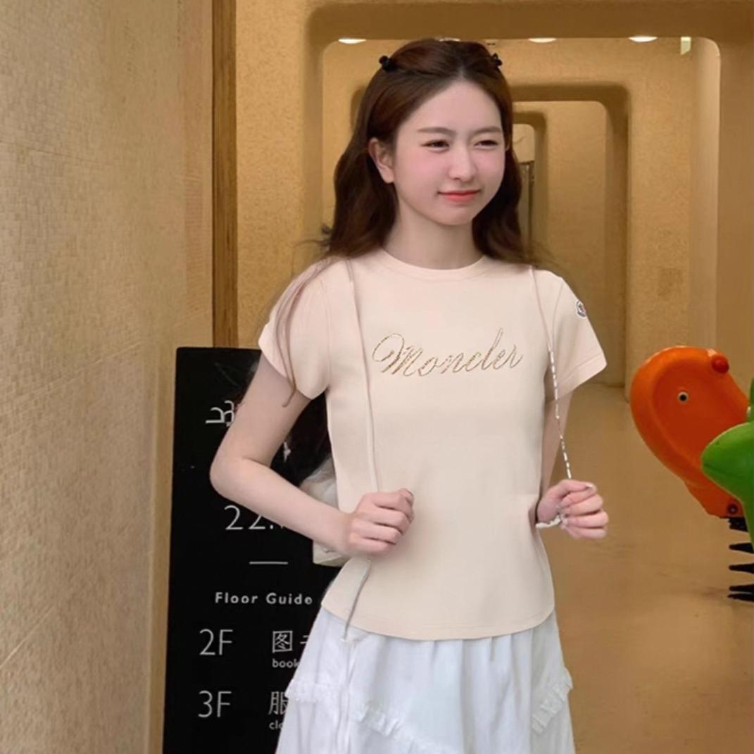 未使用 MONCLER 盟可睐 徽标刺绣字母珠绣纯棉圆领短袖T恤