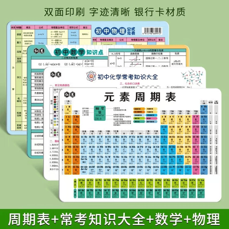 【老师推荐】全套初中化学元素周期表卡片物理化学公式常考知识点商品图