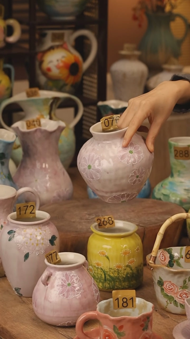 陶瓷景德镇设计师手作花器摆件侘寂风@M076@