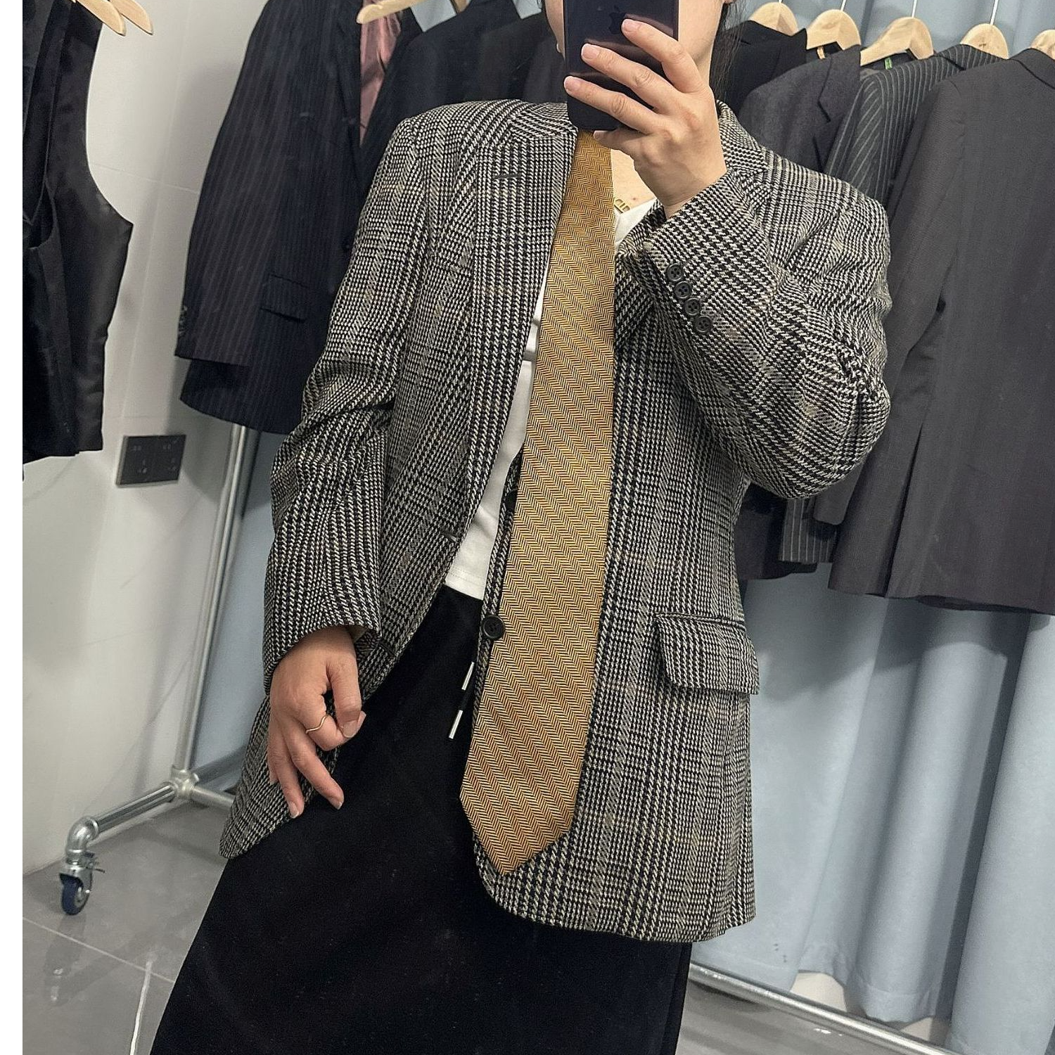 慵懒风欧美风戗驳领常规日式西装休闲波点长袖新中式做旧单排扣