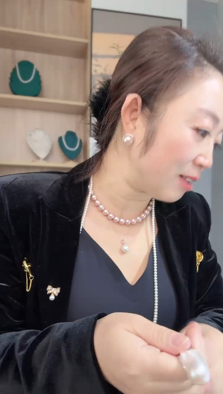 颈饰银S925镶嵌淡水珍珠超大颗巴洛克吊坠