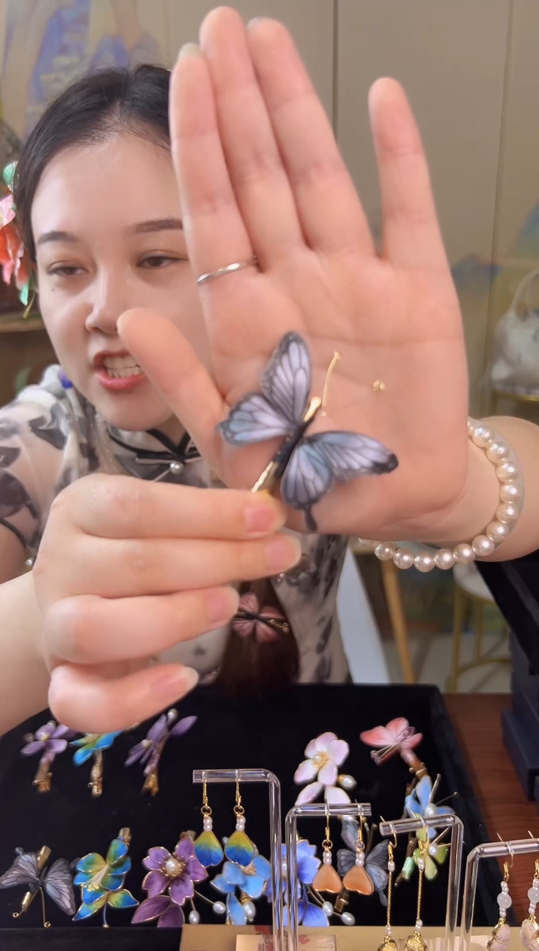 织绣非遗纯手工绒花发夹