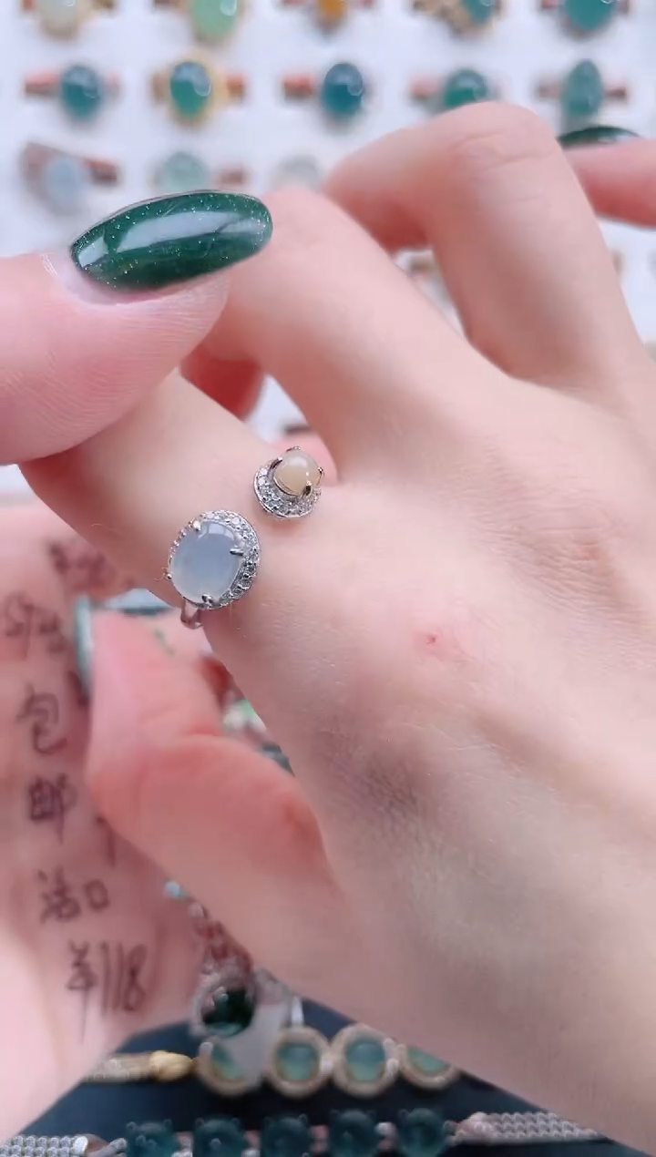 银S925镶嵌戒指翡翠天然翡翠