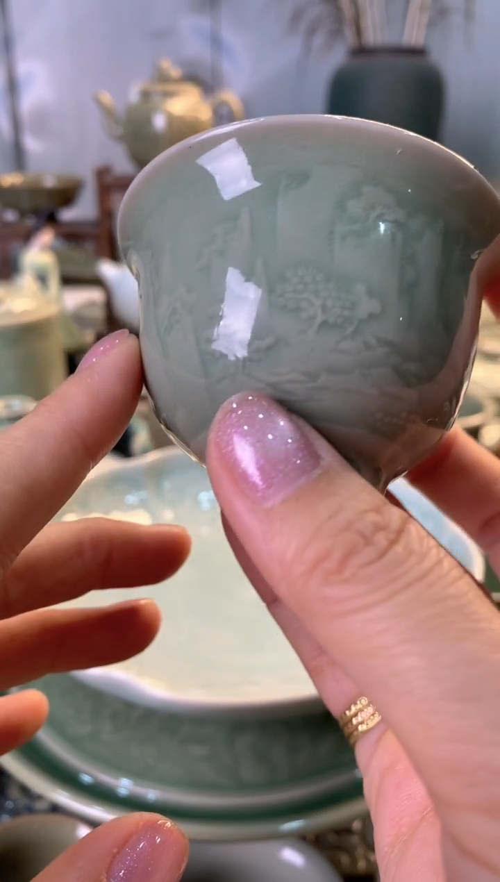 耀州窑微瑕处理 082502 山水铃铛杯  1只