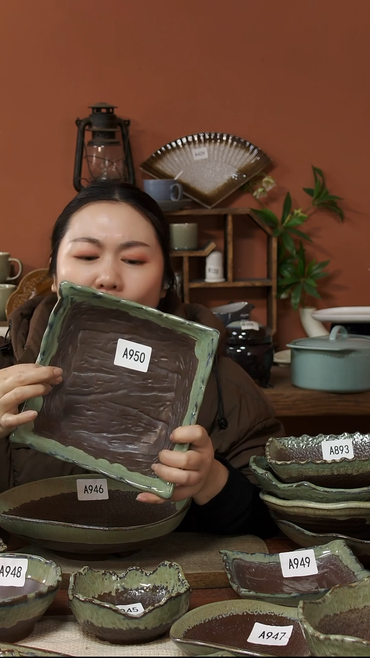 陶瓷A950陶瓷复古窑变釉三足方盘一个大号微瑕20*6