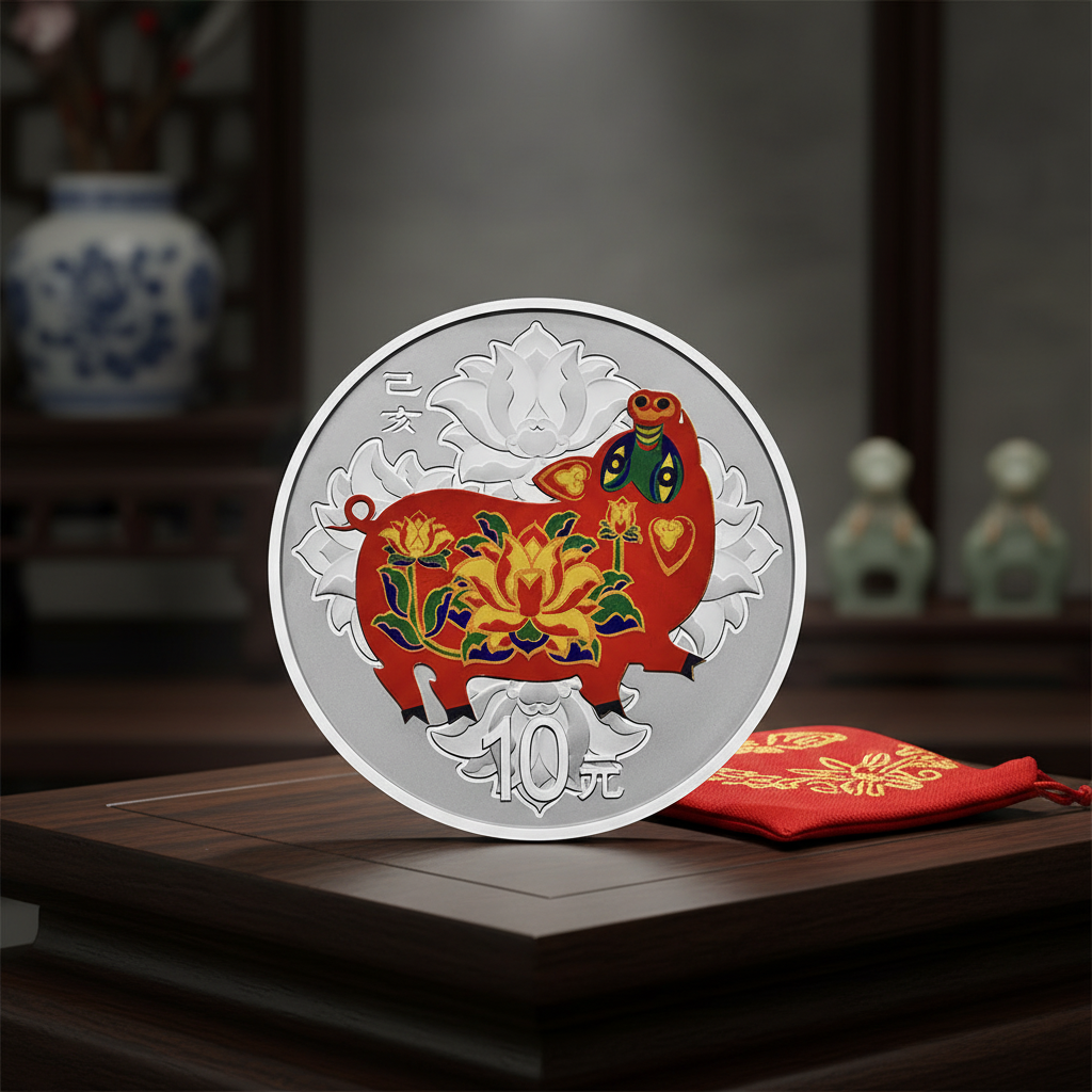 2019猪年彩色纪念银币-单枚