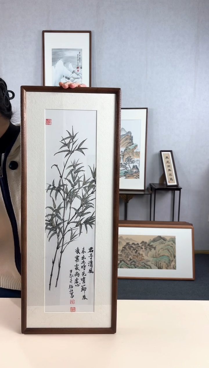 【闪购商品】国画手绘*竹子*28*72cm实木框