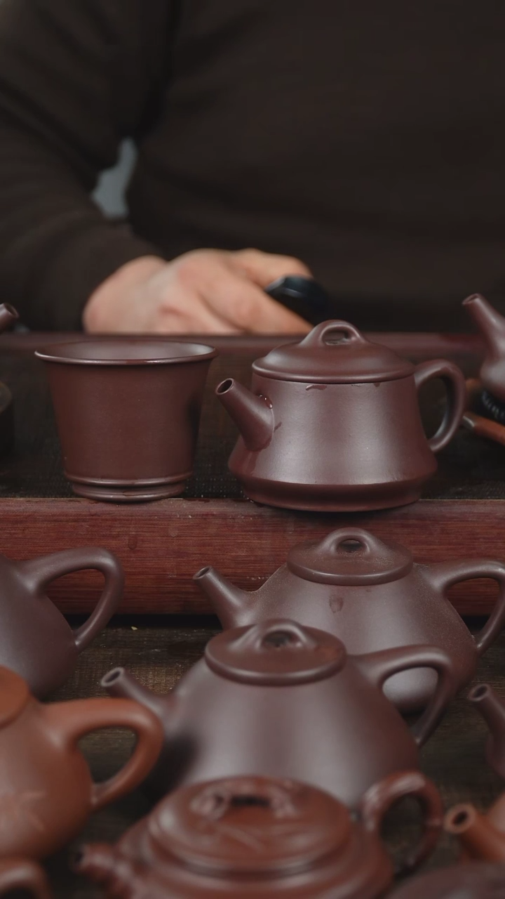 【闪购商品】紫砂茶壶微瑕170cc老紫泥柱瓢加主人杯