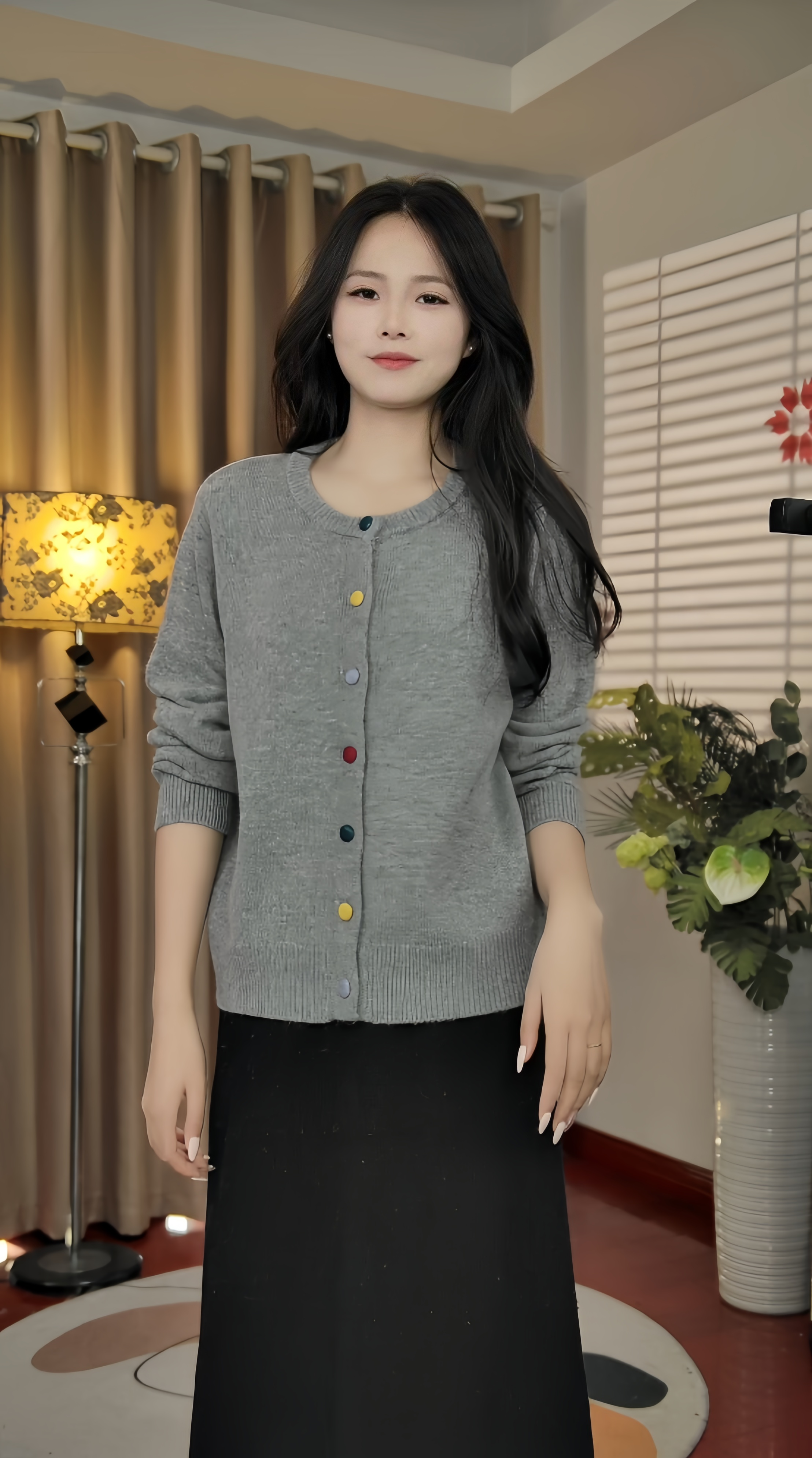 常规开衫款长袖圆领秋冬季毛针织衫厚款女