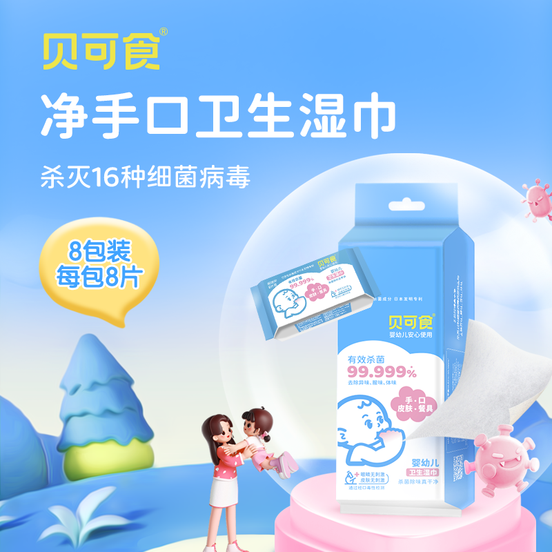 【净手口湿巾】贝可食宝宝孕妇家庭温和护理消毒一次性便携式湿纸巾商品图