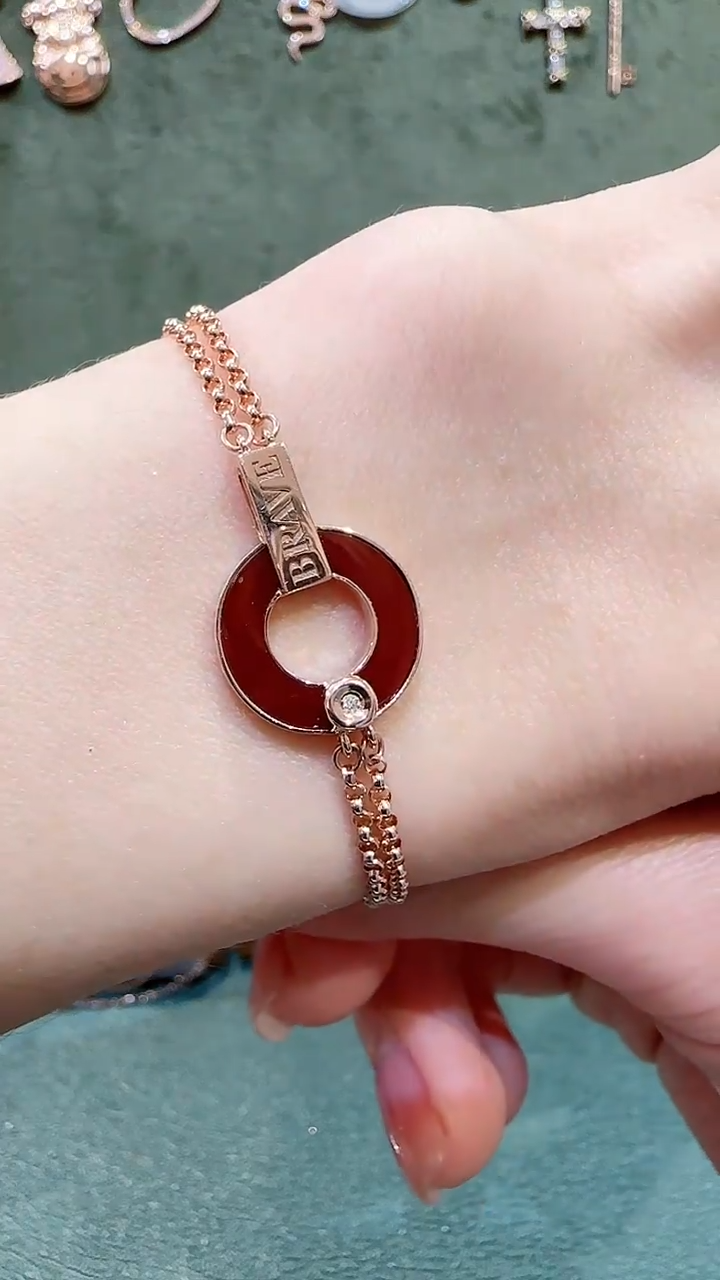 【闪购商品】玛瑙/玉髓手链18K金镶嵌18K金钻石铜钱手链