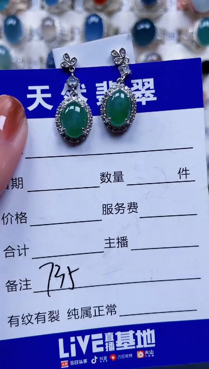 银S925镶嵌翡翠耳饰735