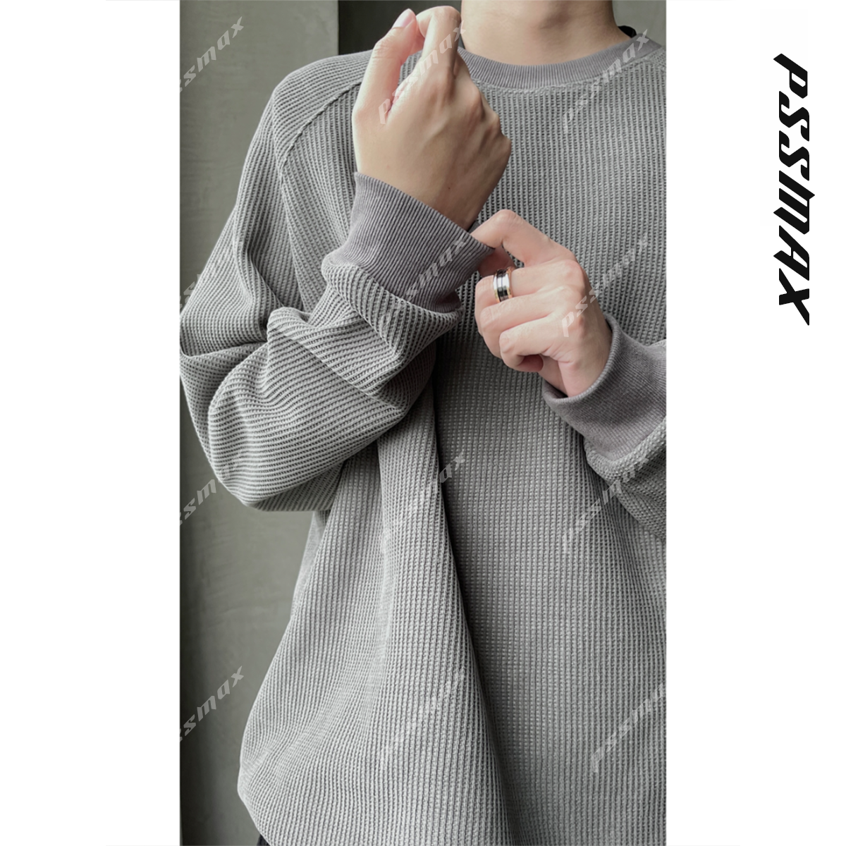 【现货】胖俗俗pssmax 2025秋冬新款华夫格阔版套头休闲打底卫衣