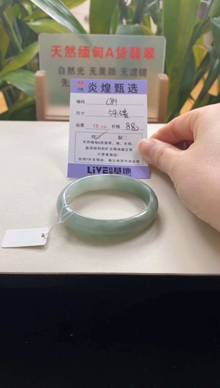 未镶嵌手镯翡翠圈口54.5贵妃编码c89