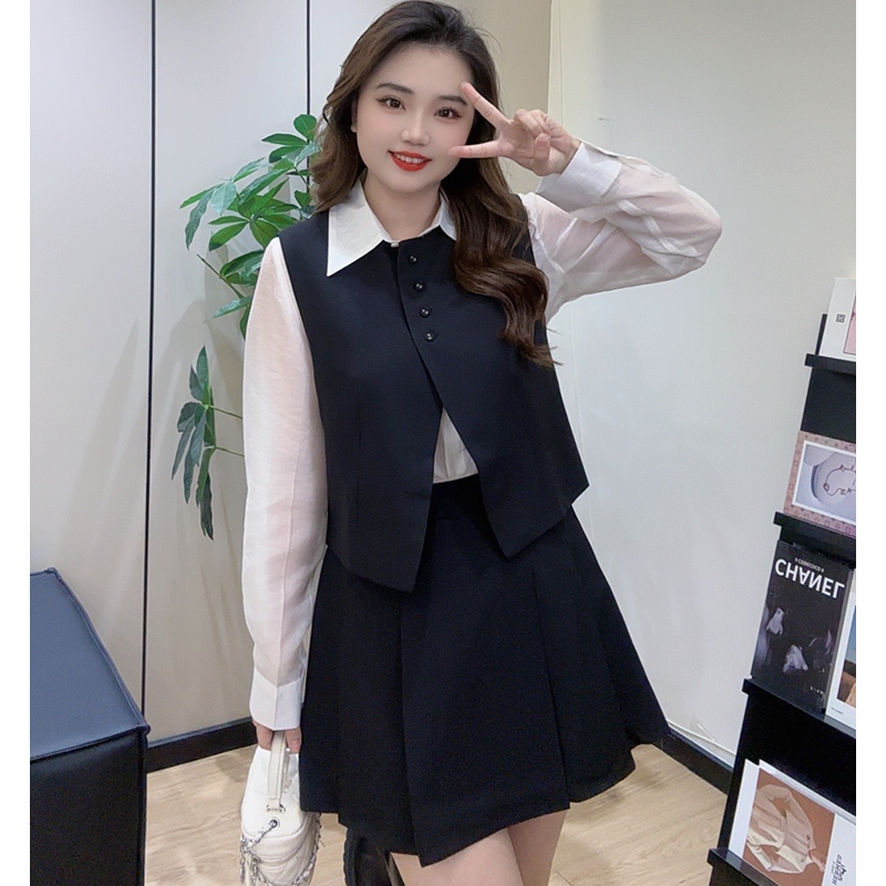 （微胖救星三件套气质套装女时尚大码女装春季半身裙