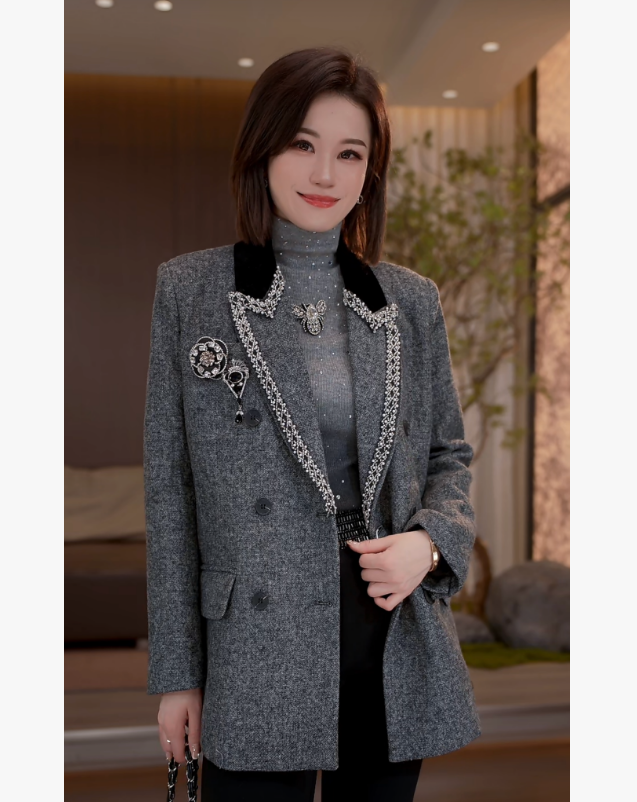 【伦敦时报】Molly 百搭时尚气质显瘦轻奢优雅 外套 M2025875