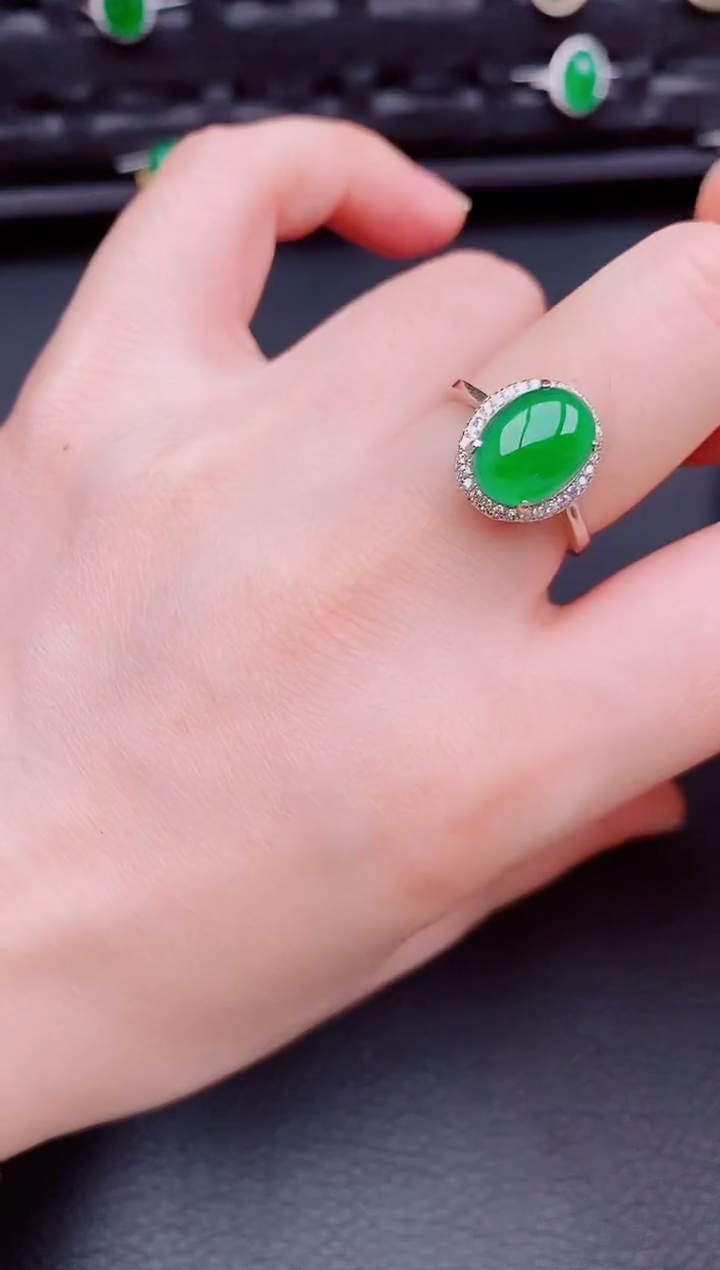 【闪购商品】翡翠戒指银S925镶嵌天然a货翡翠261