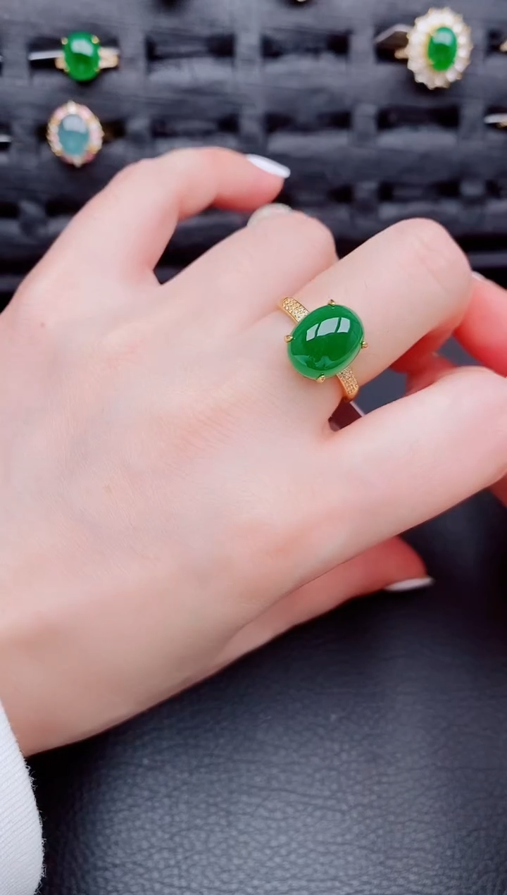 【闪购商品】翡翠戒指银S925镶嵌天然a货翡翠122