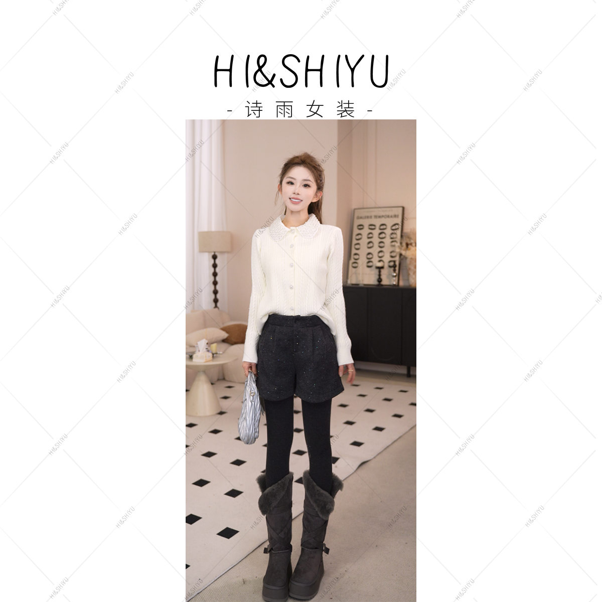 诗雨设计25年冬季新款彩色亮片时尚显瘦百搭短裤