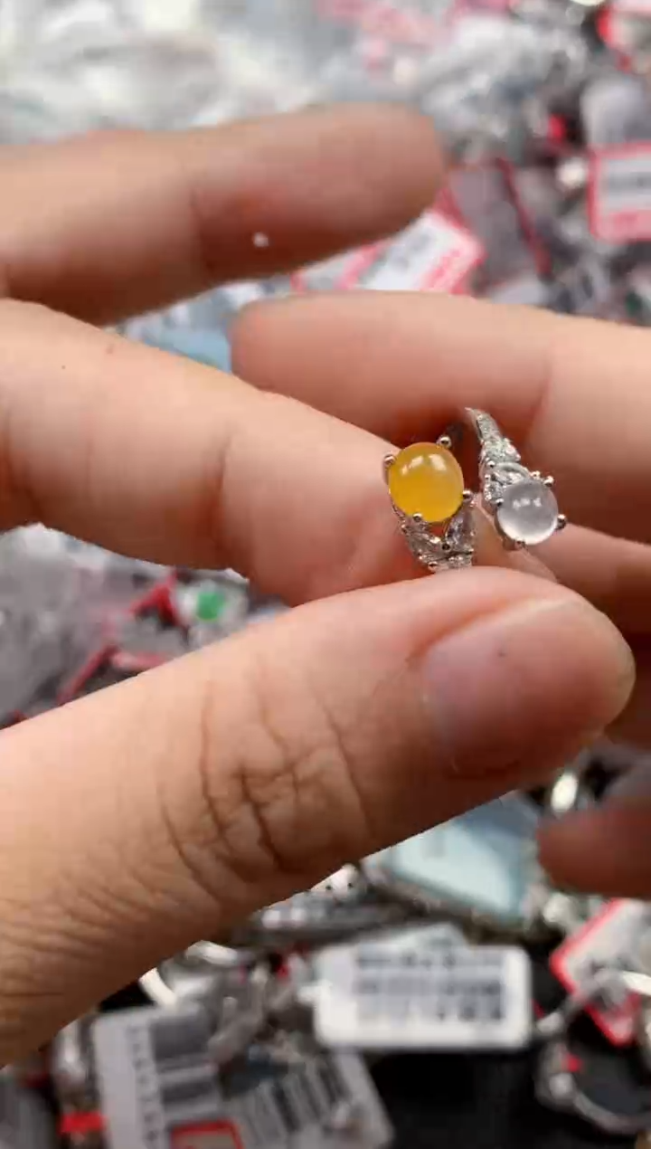 银S925镶嵌戒指翡翠天然A货缅甸翡翠