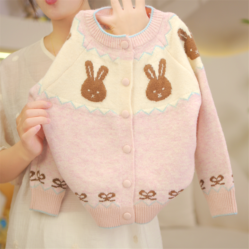 女童秋冬装单排扣小女孩春秋卡通动漫韩版毛衣上衣外套女童毛衣
