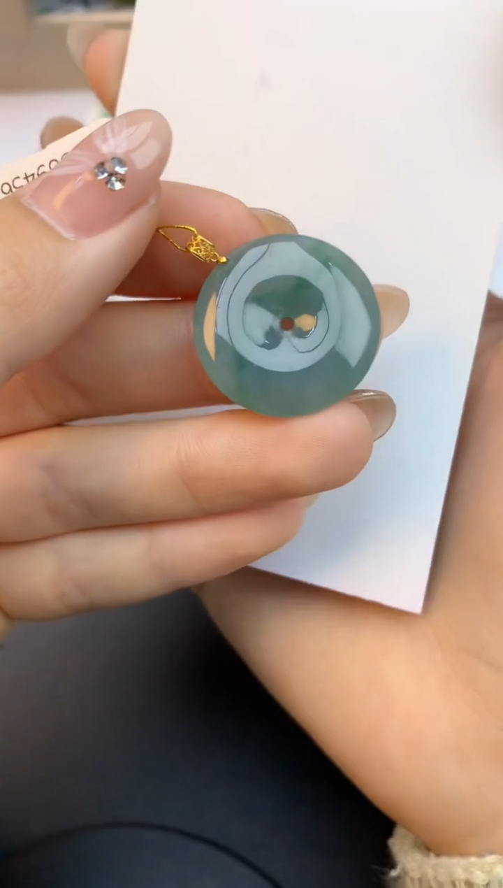 颈饰18K金镶嵌翡翠天然缅甸a货翡翠百元以上9元证书费自理