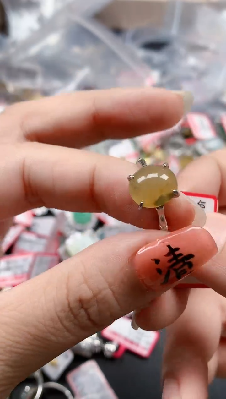 银S925镶嵌戒指翡翠天然A货缅甸翡翠