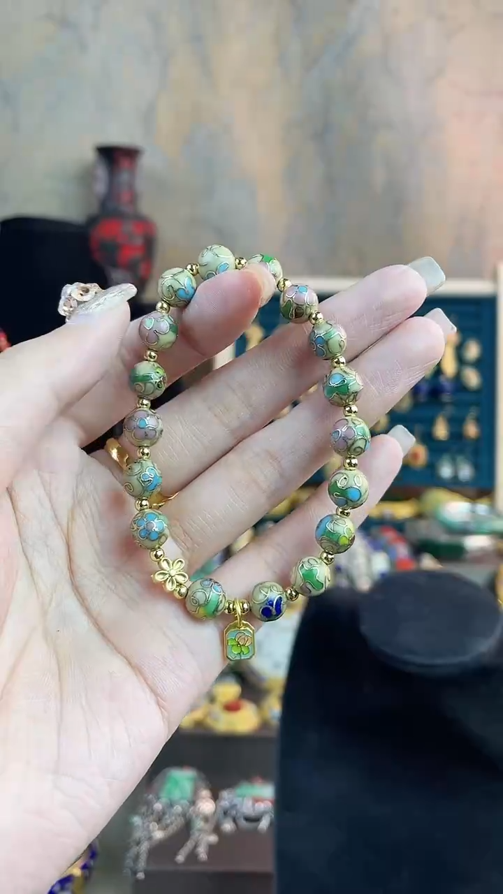 非遗手工景泰蓝手串0.8米色