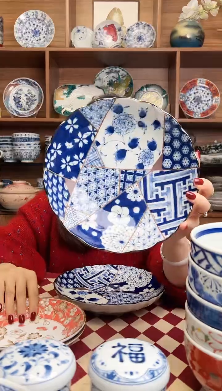 【闪购商品】瓷片【微瑕】蓝友禅20.5cm花边深盘