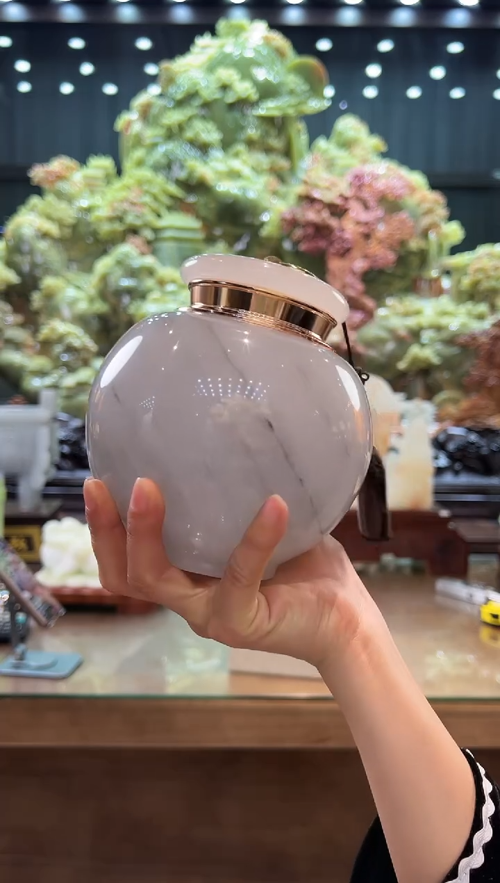 【闪购商品】石材水墨 圆形茶叶罐