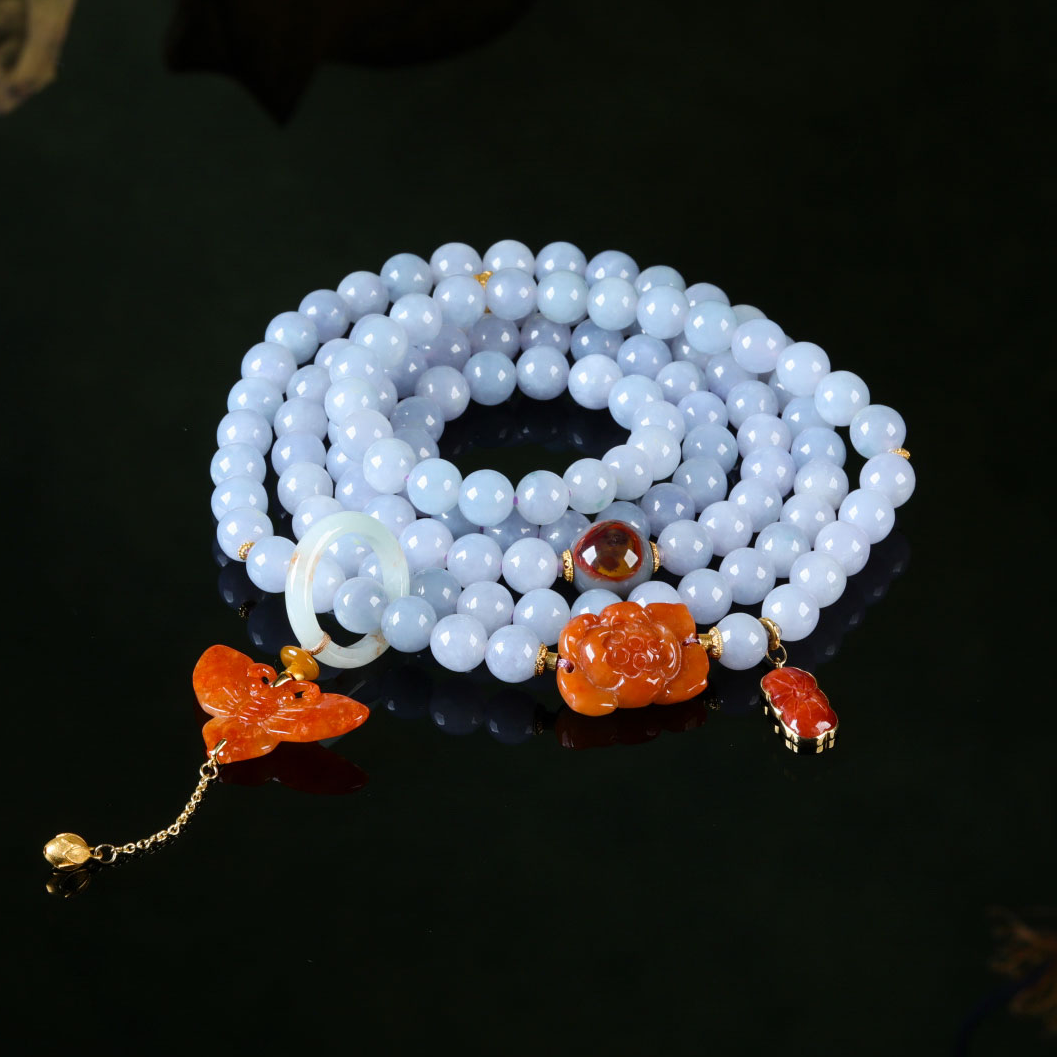 【意婵】《翠音婉》7.5mm18K金108珠缅A紫翡翠手链盐源-916726