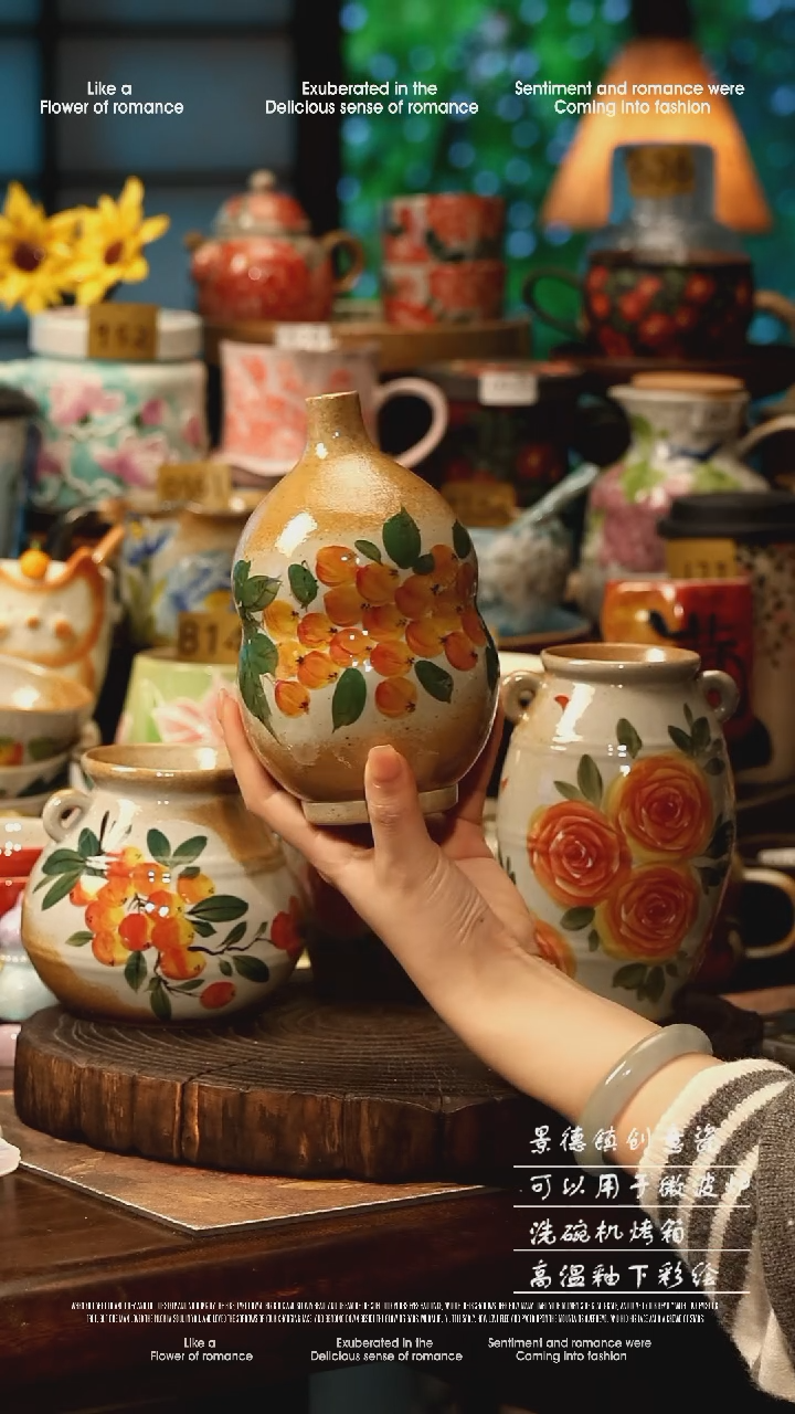 陶瓷随机景德镇高温釉下彩手工手绘款式