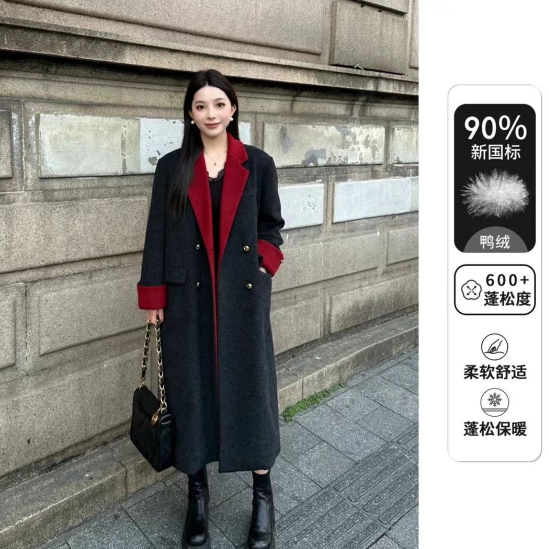 冬季高级感撞色气质羽绒大衣时尚优雅中长款羽绒外套XZ380(ZZ）8杆