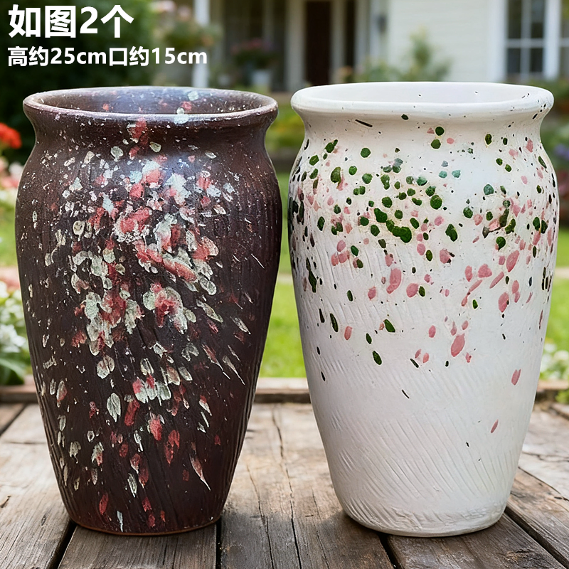 手工粗陶高筒透气老桩多肉花盆复古大口径家用绿植盆栽盆