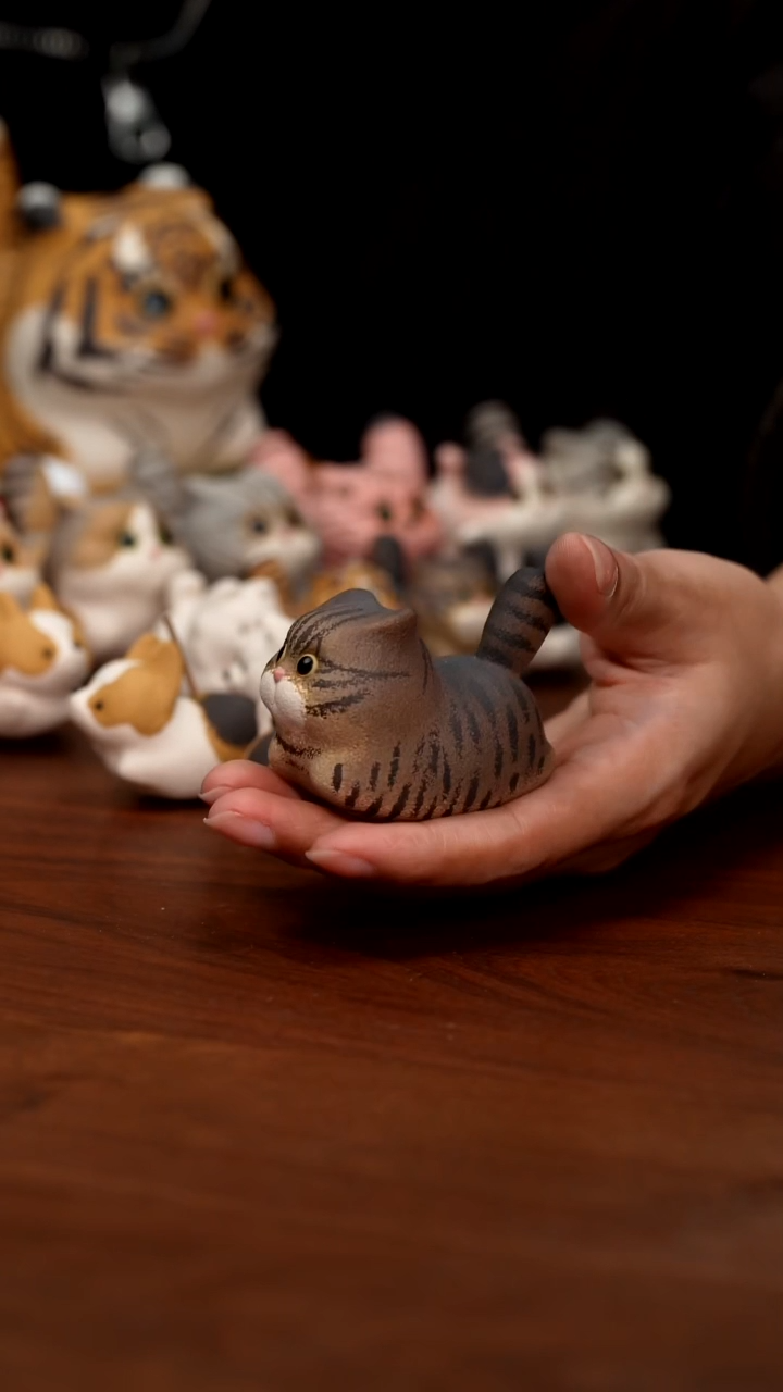 紫砂摆件预售蛋蛋狸花猫