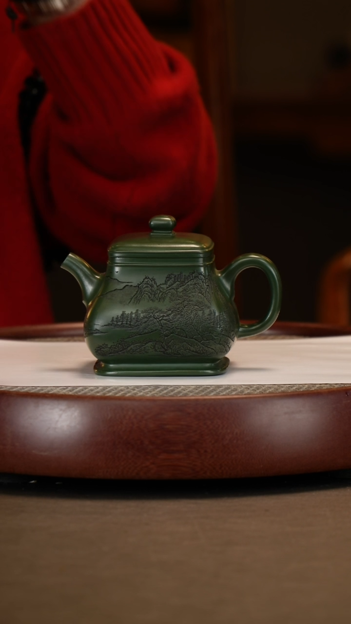 【闪购商品】紫砂茶壶【曹秀芬】绿泥四方玉露   