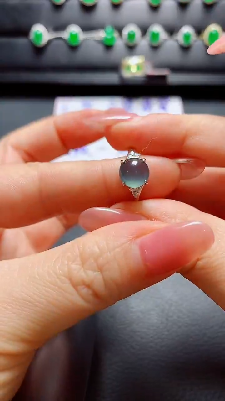 银S925镶嵌戒指翡翠天然翡翠A货s925银镶