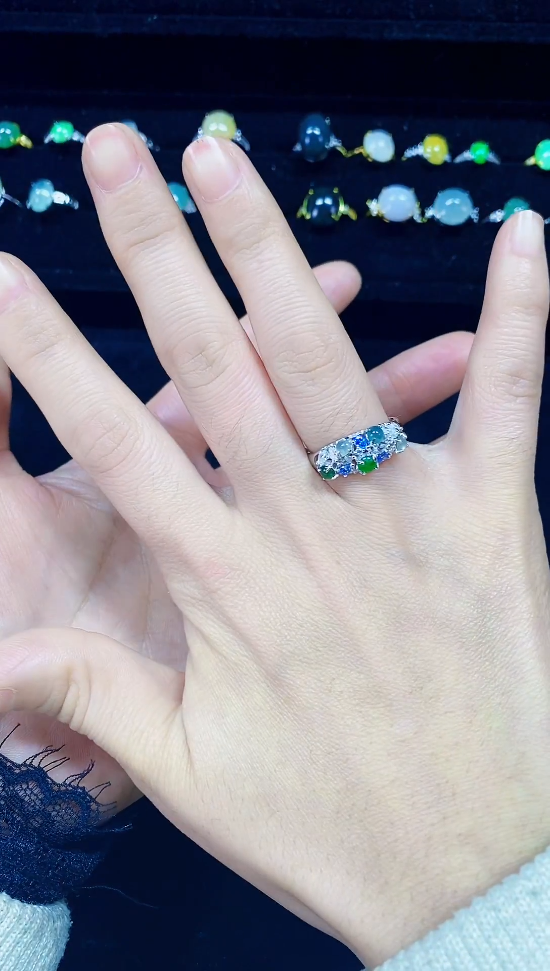 银S925镶嵌戒指翡翠椤*翡翠戒指925银镶