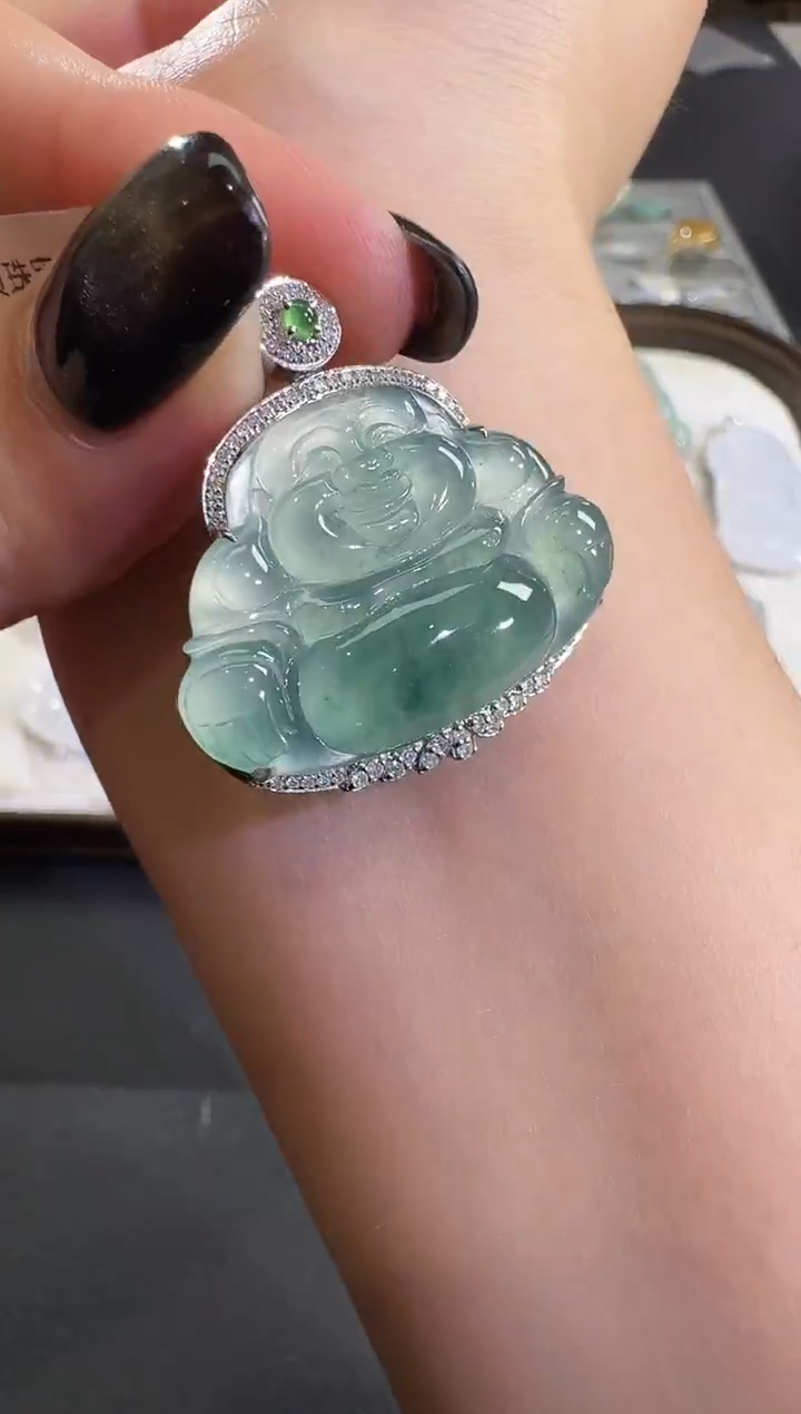 吊坠(不含链)18K金镶嵌翡翠【源头工厂】钻石镶嵌