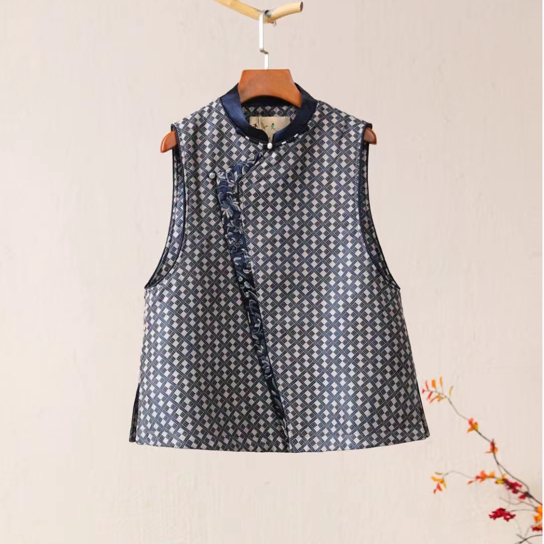 （再见时光）秋冬时尚气质中国风复古精工刺绣休闲棉马甲